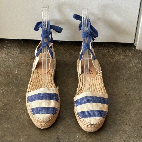 Splendid Evaleigh Canvas Striped Jute Lace Up Espadrille Sandals - Picture 2 of 8